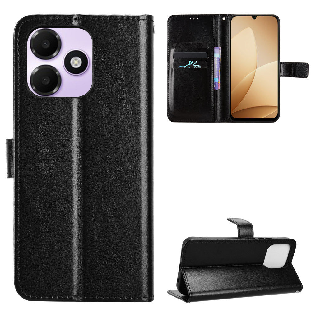 For Oppo A6t 4G / Oppo A6t 5G / Oppo A6t Pro 4G / Oppo A6x 5G (India) / Oppo A6 4G / Oppo A6 5G (Global) / Oppo A6c 4G PU Leather Case with Strap Crazy Horse Texture Phone Wallet Cover