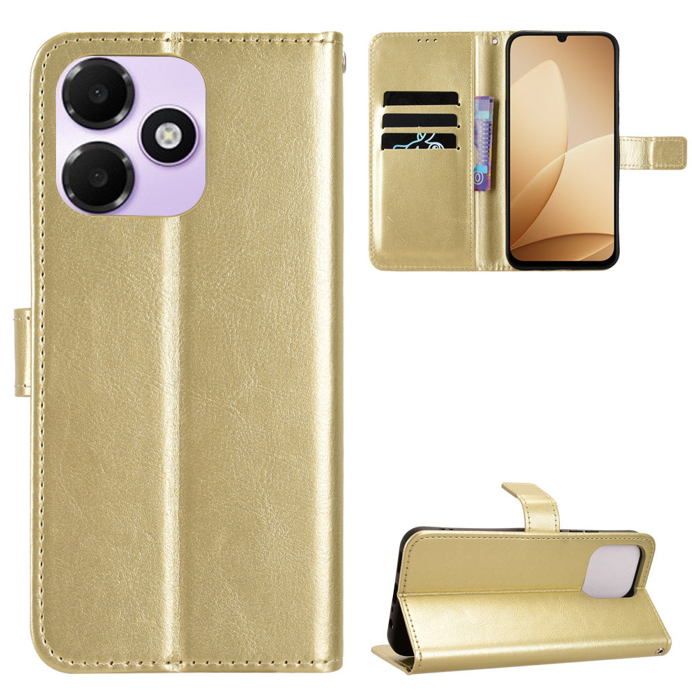 For Oppo A6t 4G / Oppo A6t 5G / Oppo A6t Pro 4G / Oppo A6x 5G (India) / Oppo A6 4G / Oppo A6 5G (Global) / Oppo A6c 4G PU Leather Case with Strap Crazy Horse Texture Phone Wallet Cover