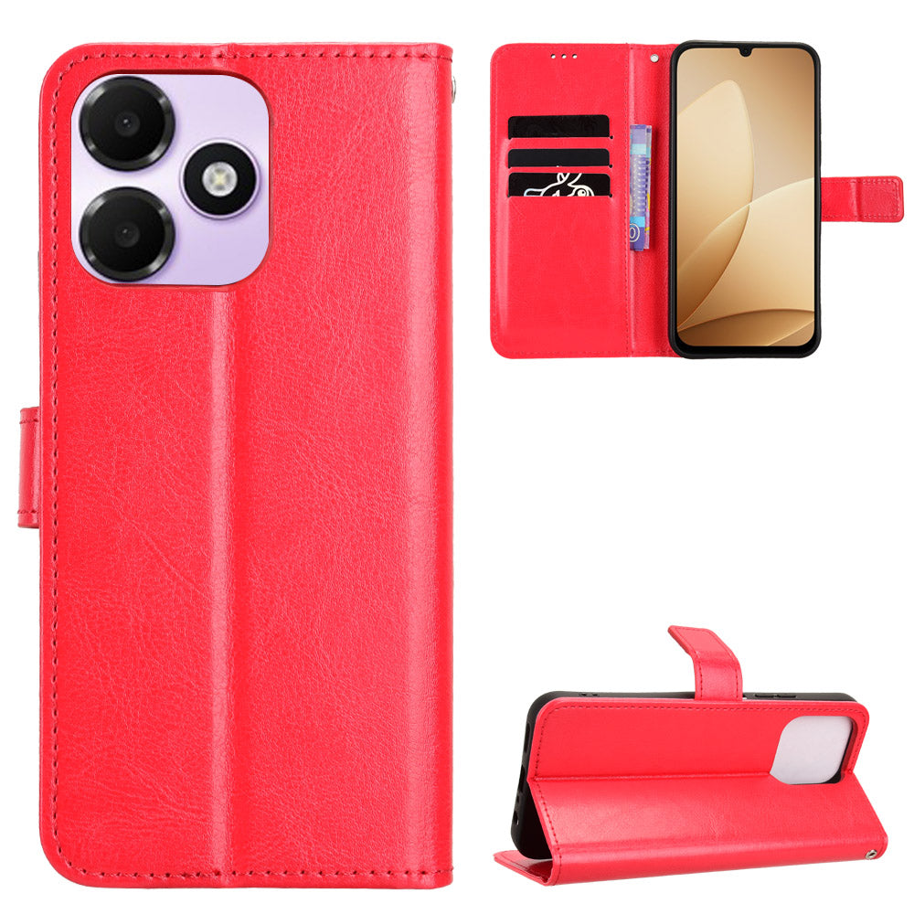 For Oppo A6t 4G / Oppo A6t 5G / Oppo A6t Pro 4G / Oppo A6x 5G (India) / Oppo A6 4G / Oppo A6 5G (Global) / Oppo A6c 4G PU Leather Case with Strap Crazy Horse Texture Phone Wallet Cover