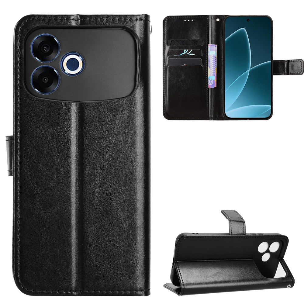For Oppo F33 Pro 5G PU Leather Case with Strap Crazy Horse Texture Phone Wallet Cover