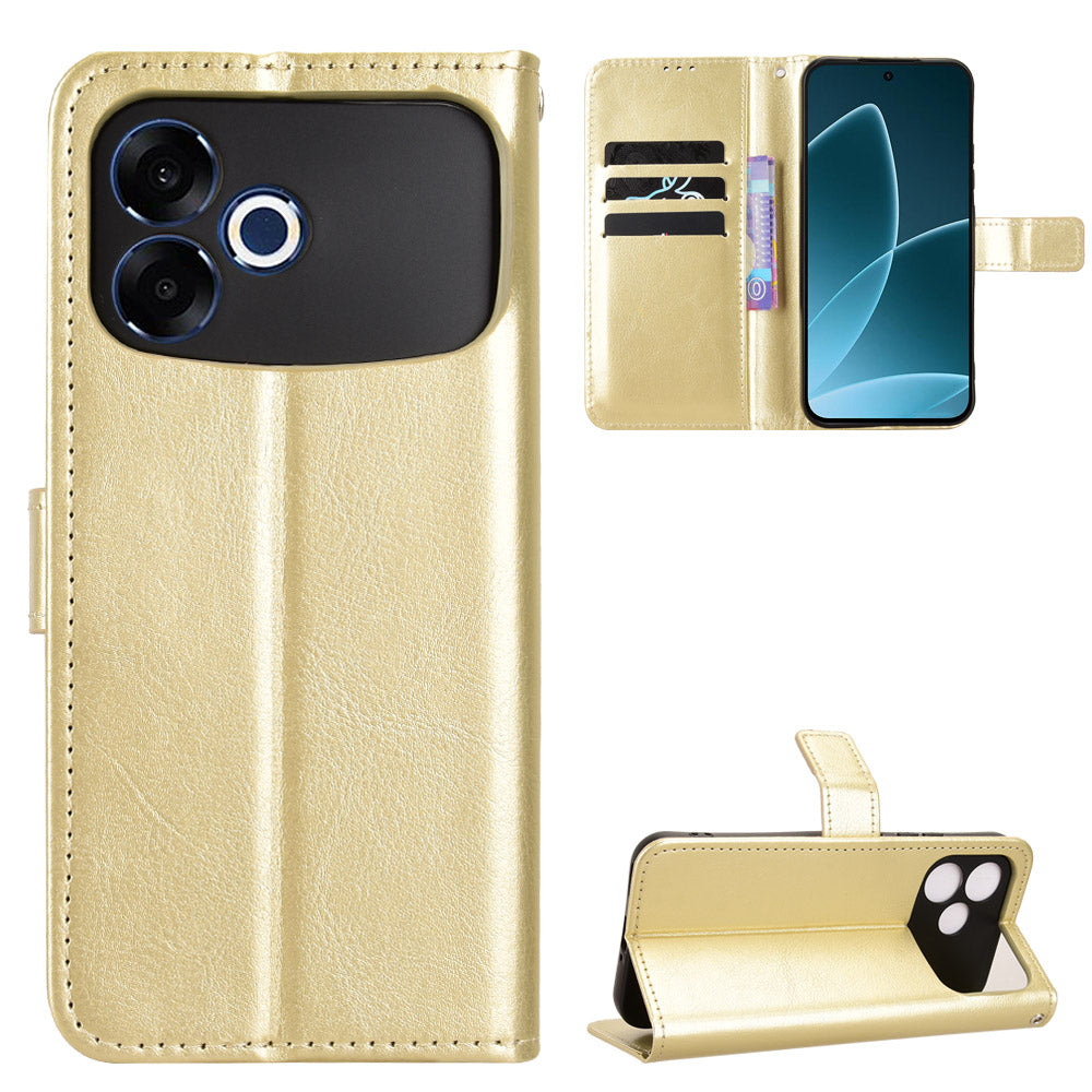 For Oppo F33 Pro 5G PU Leather Case with Strap Crazy Horse Texture Phone Wallet Cover