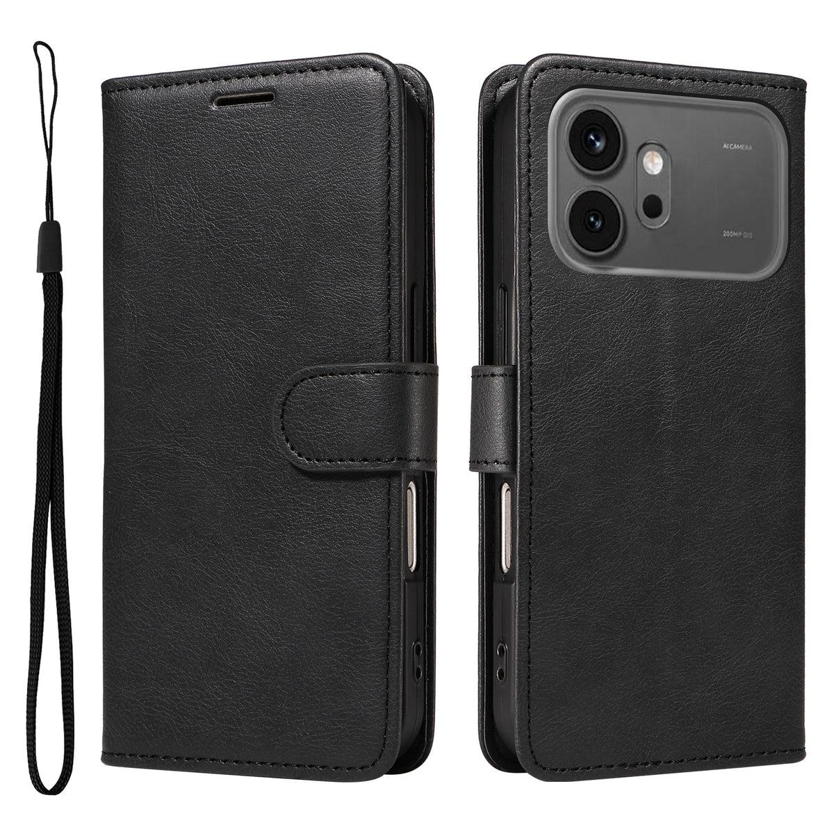 For Honor 600 Pro 5G / Honor 600 5G Leather Wallet Case with Strap Solid Color Phone Stand Cover