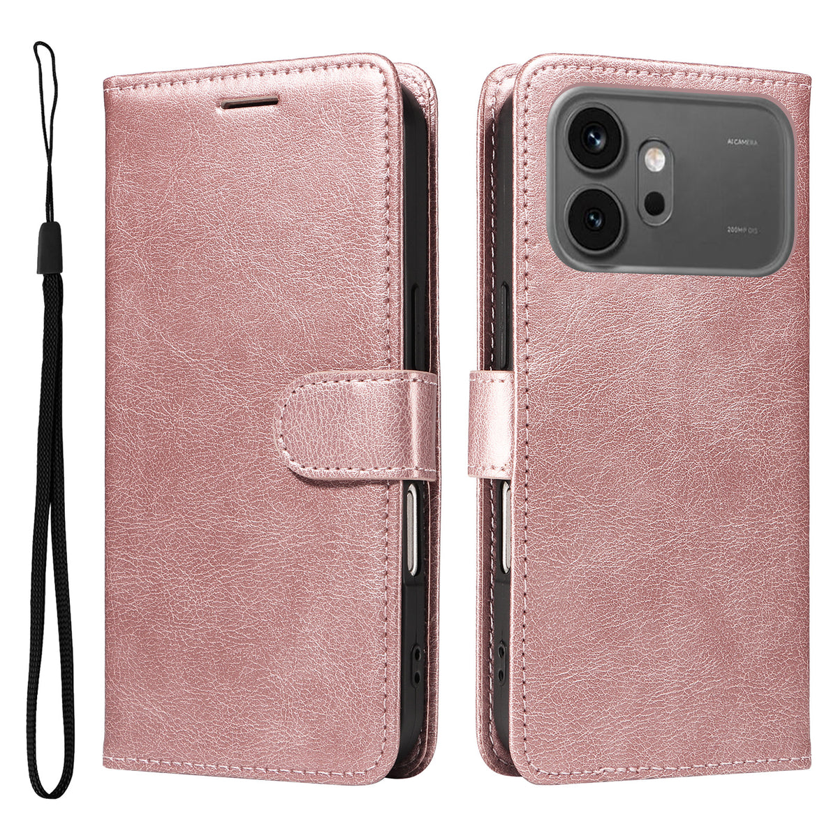 For Honor 600 Pro 5G / Honor 600 5G Leather Wallet Case with Strap Solid Color Phone Stand Cover