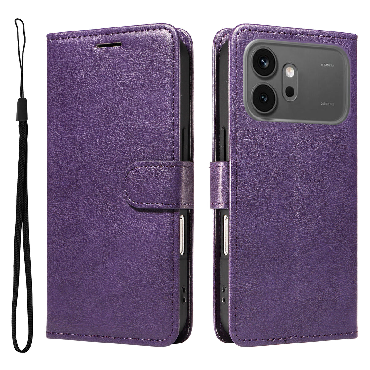 For Honor 600 Pro 5G / Honor 600 5G Leather Wallet Case with Strap Solid Color Phone Stand Cover