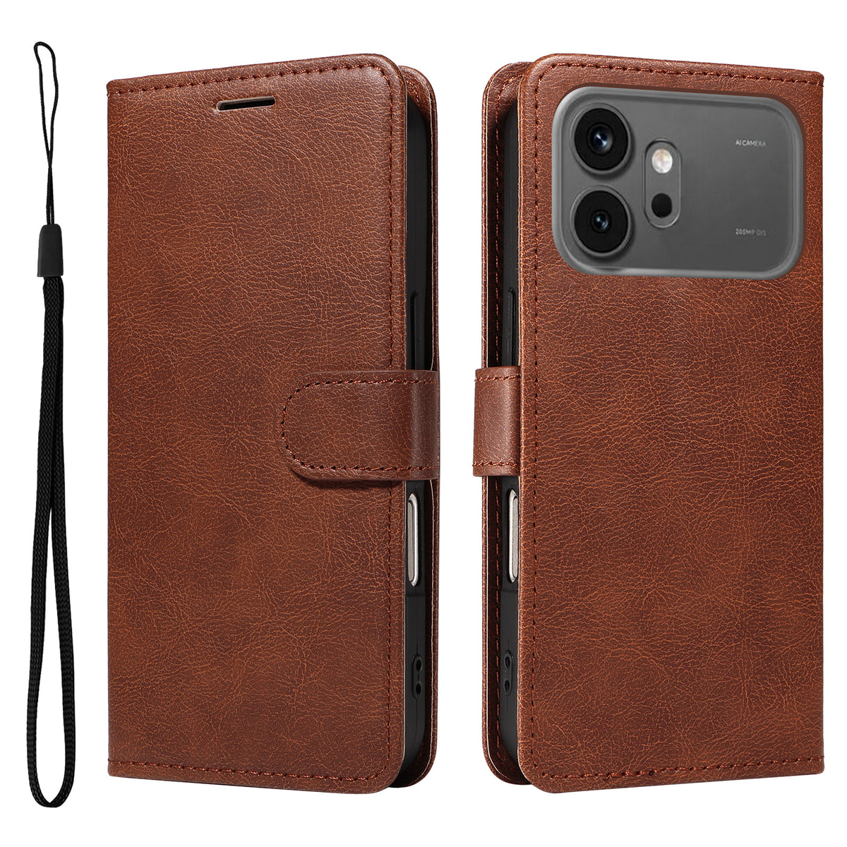 For Honor 600 Pro 5G / Honor 600 5G Leather Wallet Case with Strap Solid Color Phone Stand Cover