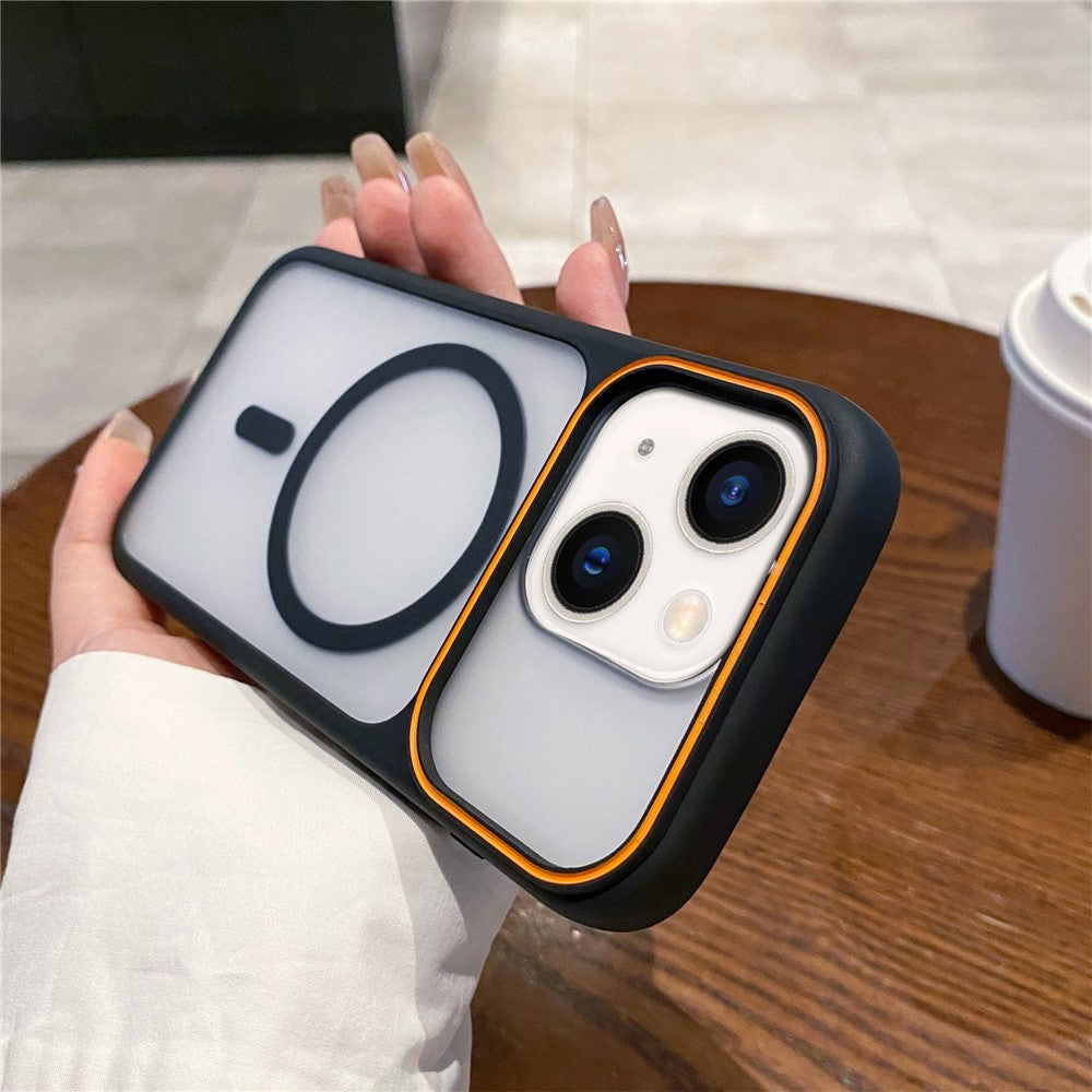 For iPhone 15 Magnetic Case Large Viewing Window TPU + PC Shockproof Phone Cover