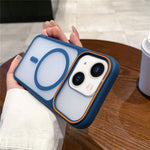 For iPhone 15 Magnetic Case Large Viewing Window TPU + PC Shockproof Phone Cover