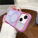 For iPhone 15 Magnetic Case Large Viewing Window TPU + PC Shockproof Phone Cover