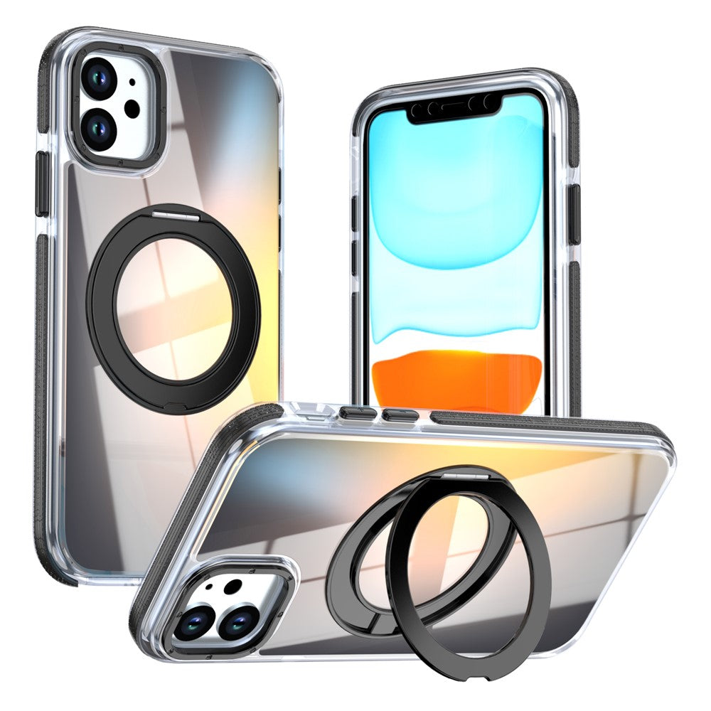 For iPhone 11 Magnetic Case Fluorescent Design TPU Acrylic Phone Back Cover with 360° Rotating Kickstand