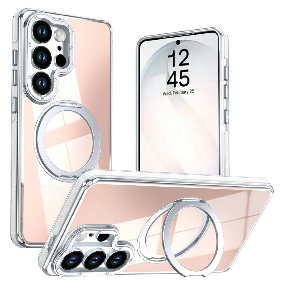 Samsung Galaxy S24 Ultra-magnetetui med fluorescerende design, TPU-akryl-bagside og 360° roterende stativ