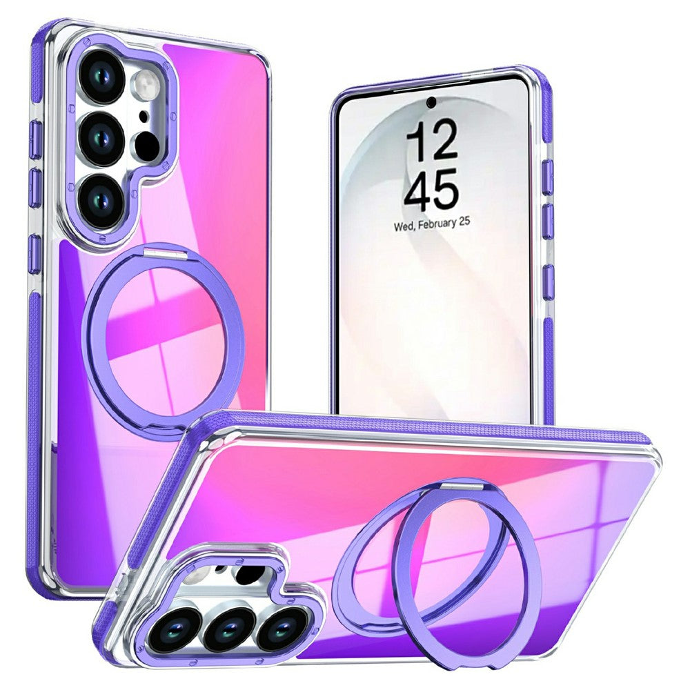 Samsung Galaxy S24 Ultra-magnetetui med fluorescerende design, TPU-akryl-bagside og 360° roterende stativ