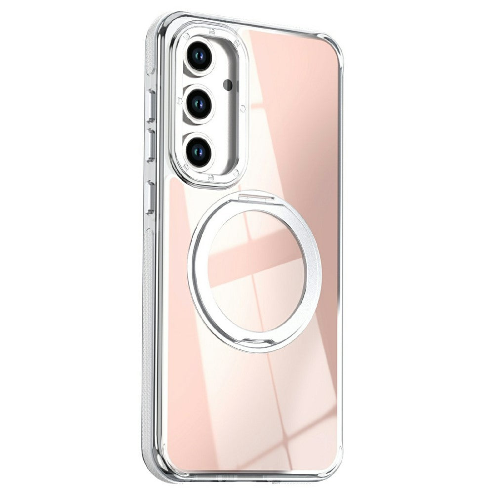 Til Samsung Galaxy S24 FE Magnetisk Cover Fluorescerende Design TPU Akryl Telefon Bagcover med 360° Roterende Støtteben