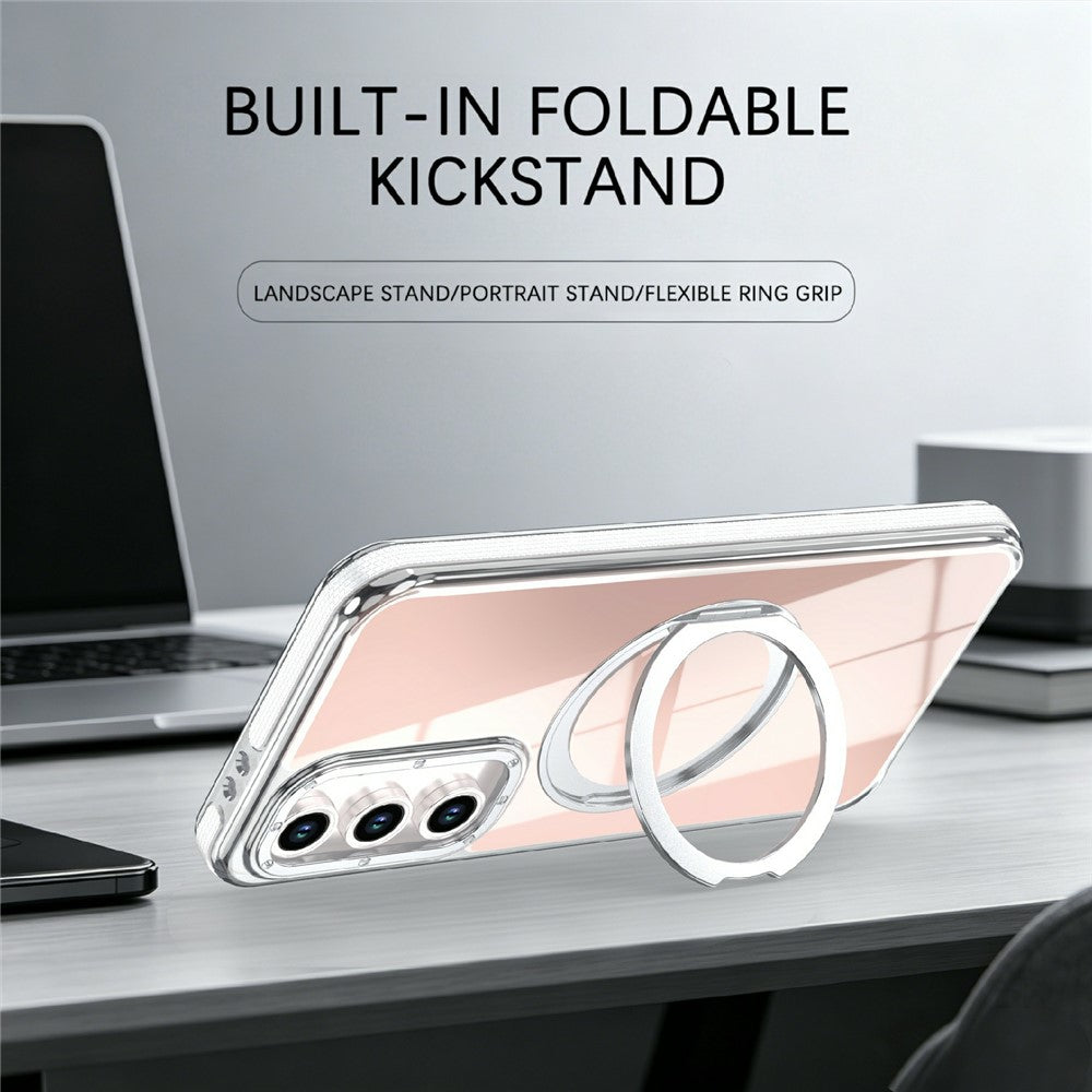 Til Samsung Galaxy S24 FE Magnetisk Cover Fluorescerende Design TPU Akryl Telefon Bagcover med 360° Roterende Støtteben