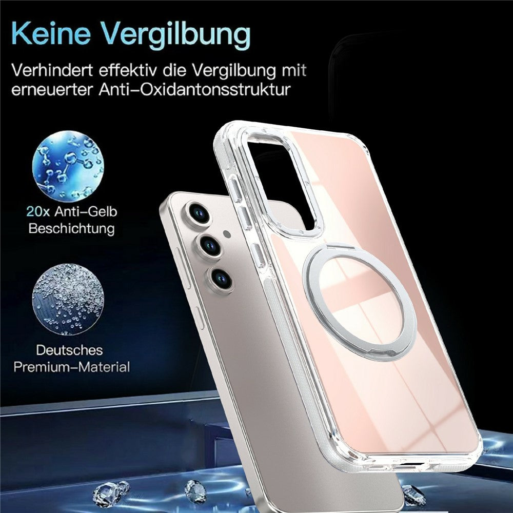 Til Samsung Galaxy S24 FE Magnetisk Cover Fluorescerende Design TPU Akryl Telefon Bagcover med 360° Roterende Støtteben