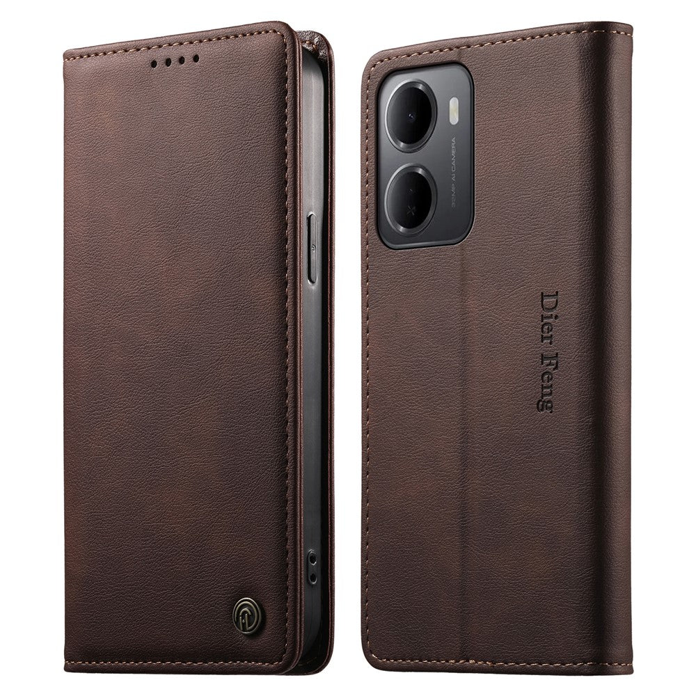 DIERFENG DF-019 for Xiaomi Redmi 15a 5G Leather Wallet Case Magnetic Flip Cover with Card Slots RFID Blocking