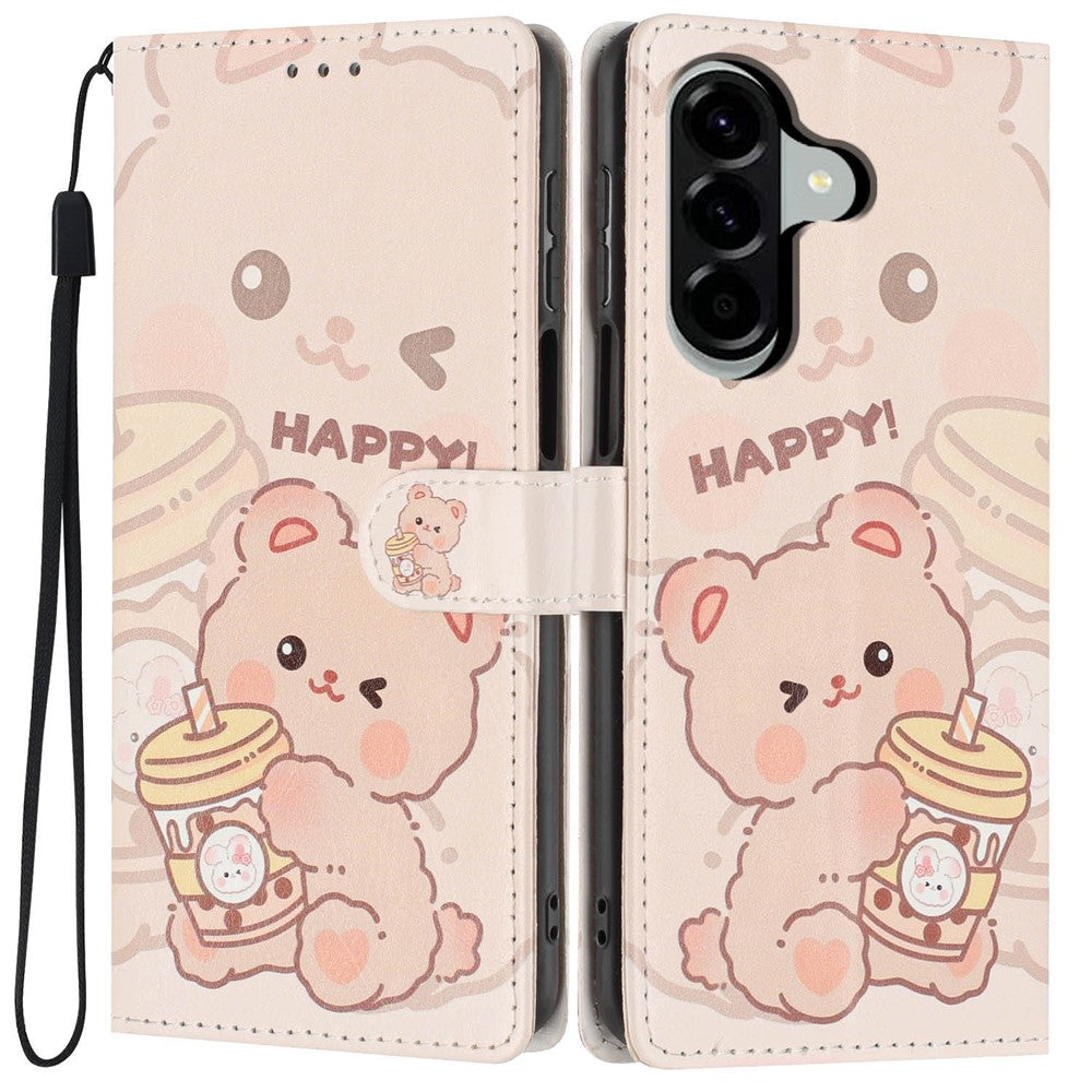 Wallet Case For Samsung Galaxy A15 5G / 4G Pattern Printing PU Leather Stand Flip Phone Cover with Wrist Strap