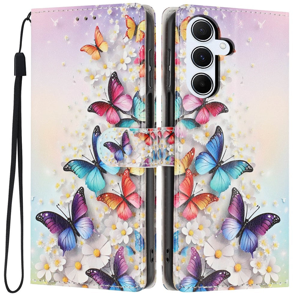 For Samsung Galaxy A34 5G Wallet Case Pattern Printing PU Leather Stand Flip Phone Cover with Wrist Strap