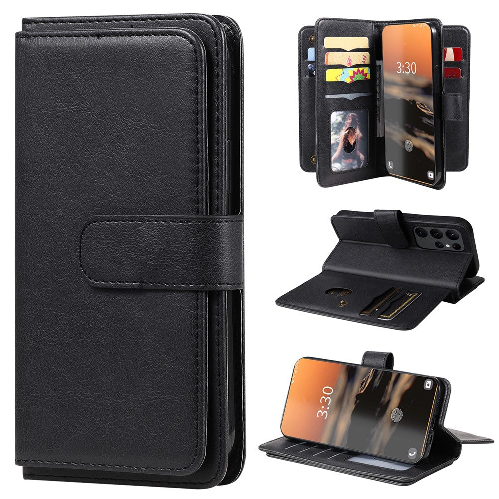 For Samsung Galaxy S23 Ultra Leather Case with 10 Card Holder Phone Cover Stand