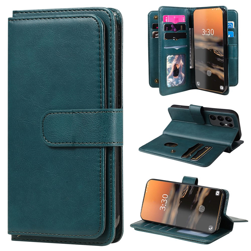 For Samsung Galaxy S23 Ultra Leather Case with 10 Card Holder Phone Cover Stand