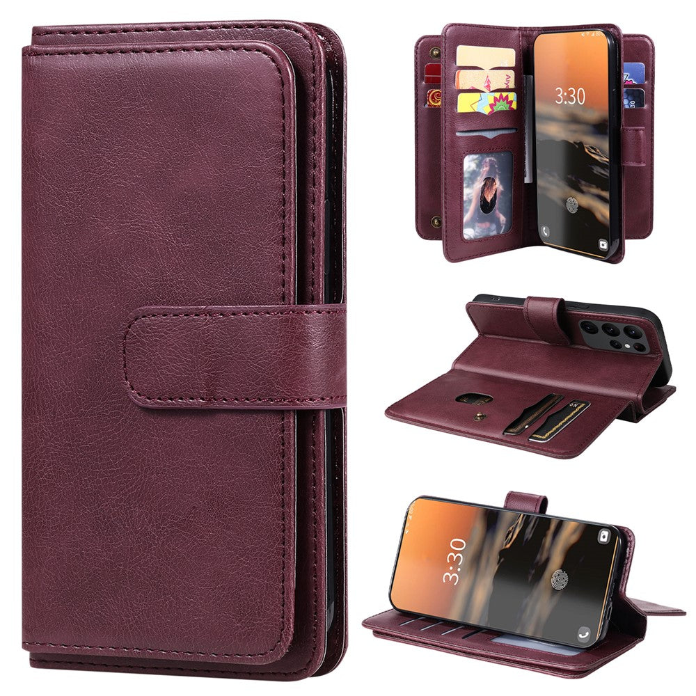 For Samsung Galaxy S23 Ultra Leather Case with 10 Card Holder Phone Cover Stand