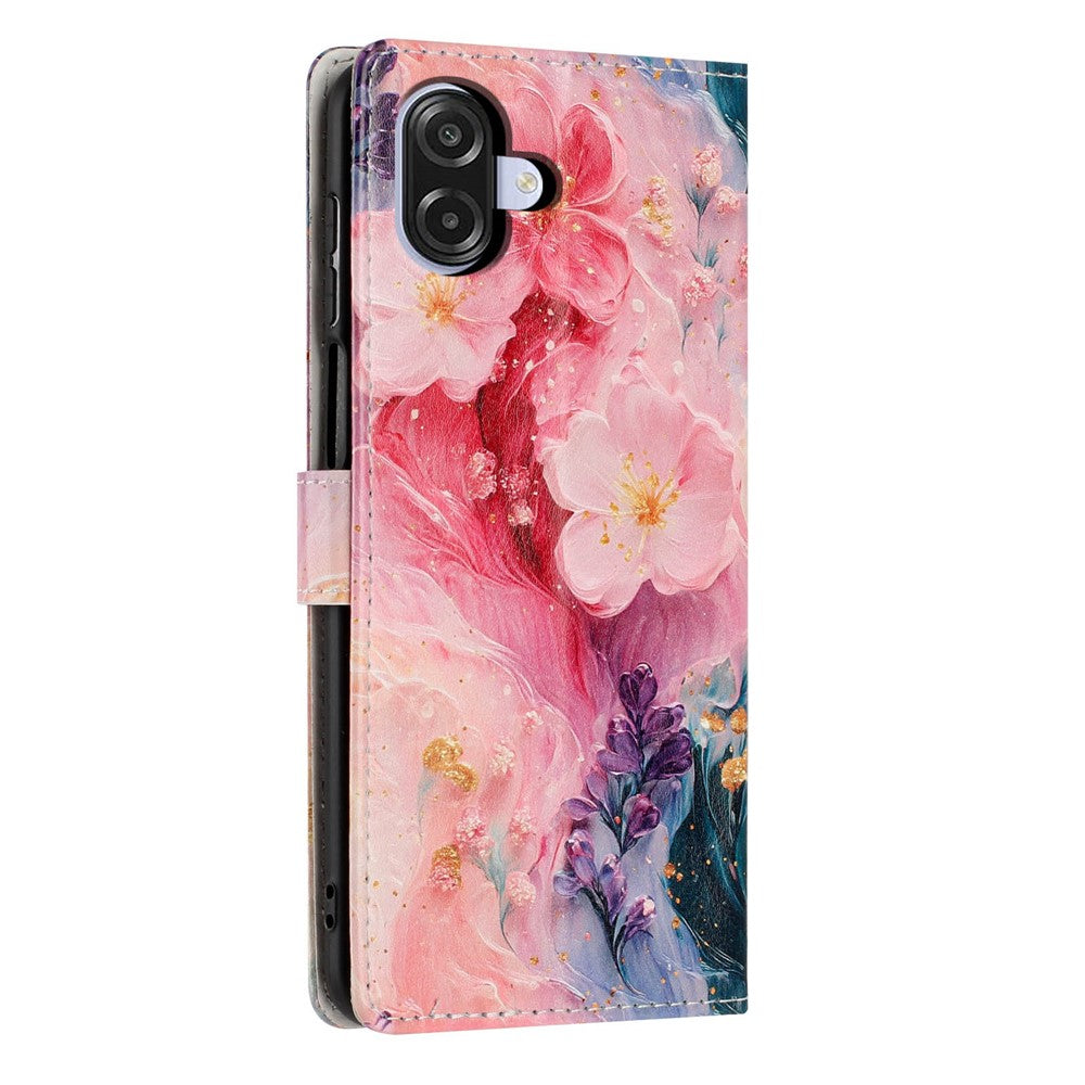 Pungcover til Samsung Galaxy A08 5G / A08 4G / A07 5G / A07 4G mønsterprint PU-læder stå-flip telefoncover med håndledsrem