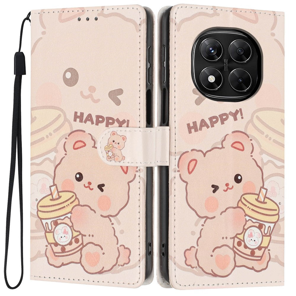 Wallet Case For Xiaomi Redmi Note 14 Pro 5G  /  Poco X7 5G Pattern Printing PU Leather Stand Flip Phone Cover with Wrist Strap