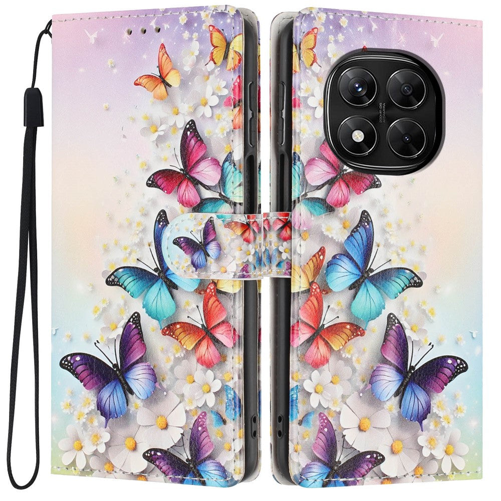 Wallet Case For Xiaomi Redmi Note 14 Pro 5G  /  Poco X7 5G Pattern Printing PU Leather Stand Flip Phone Cover with Wrist Strap