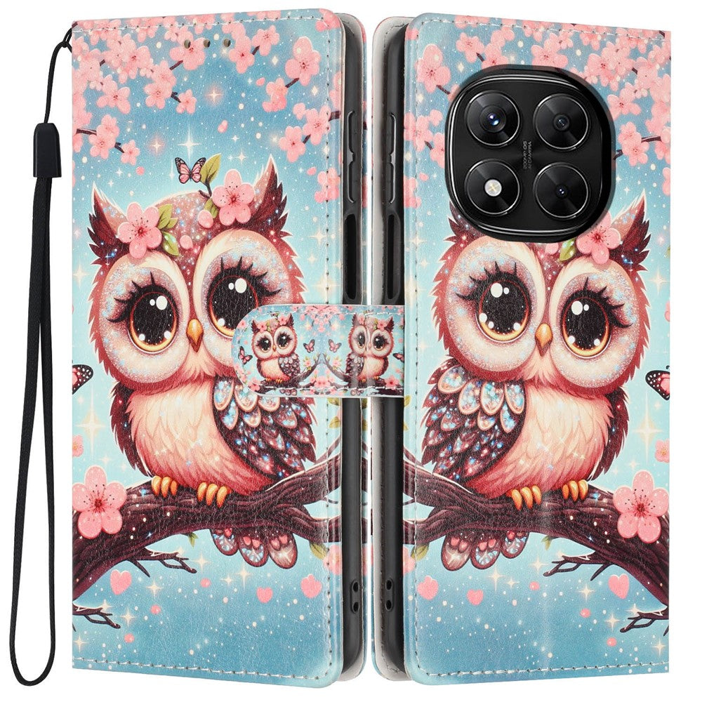 Wallet Case For Xiaomi Redmi Note 14 Pro 5G  /  Poco X7 5G Pattern Printing PU Leather Stand Flip Phone Cover with Wrist Strap
