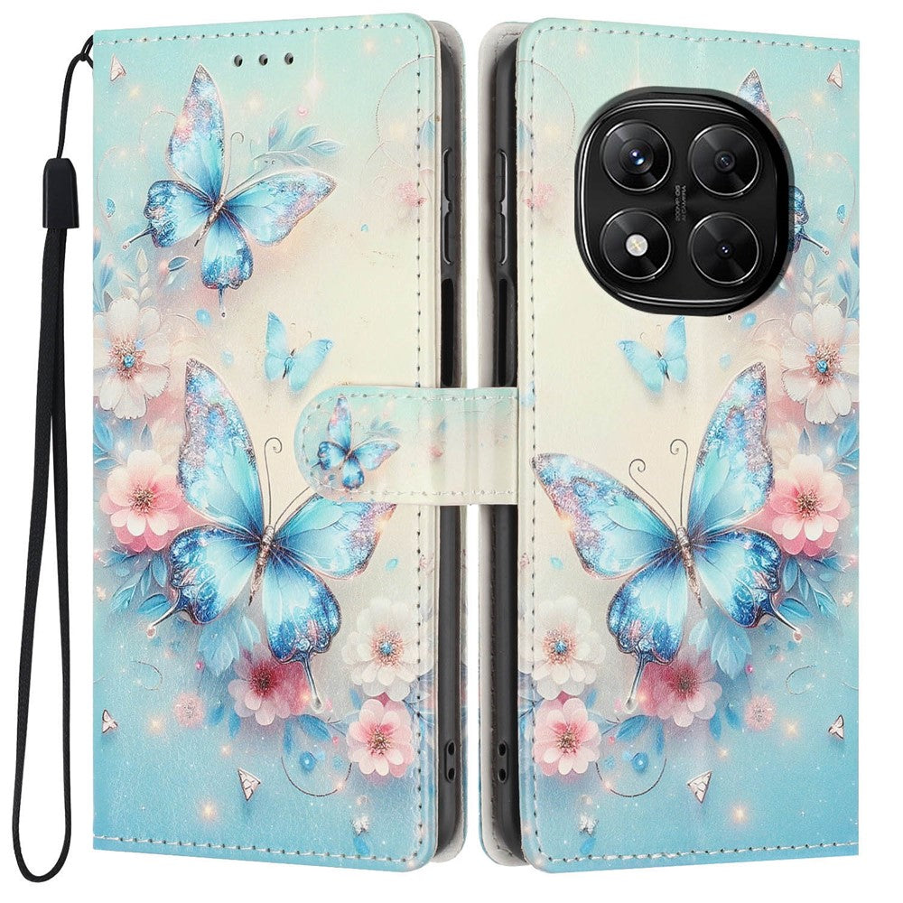 Wallet Case For Xiaomi Redmi Note 14 Pro 5G  /  Poco X7 5G Pattern Printing PU Leather Stand Flip Phone Cover with Wrist Strap