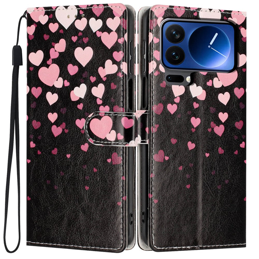 For Xiaomi 17 Pro Max Wallet Case Pattern Printing PU Leather Stand Flip Phone Cover with Wrist Strap