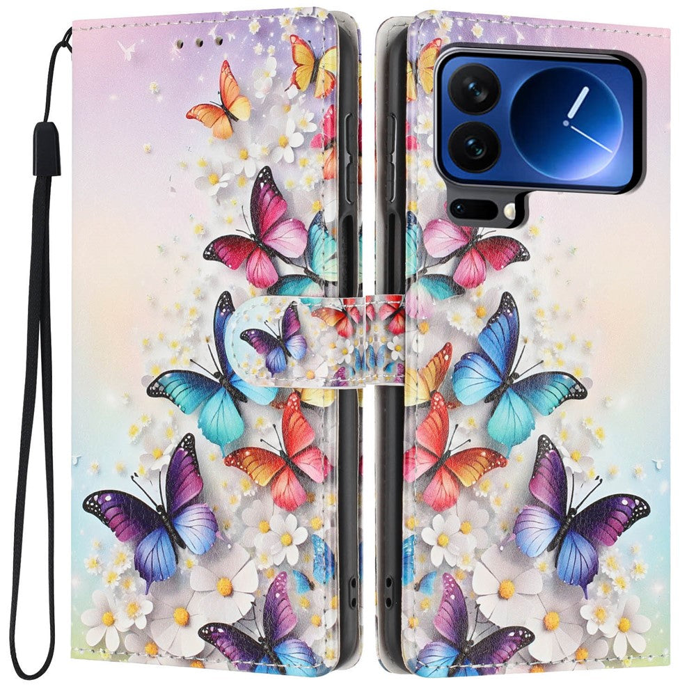 For Xiaomi 17 Pro Wallet Case Pattern Printing PU Leather Stand Flip Phone Cover with Wrist Strap