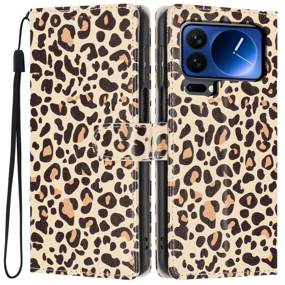 For Xiaomi 17 Pro Wallet Case Pattern Printing PU Leather Stand Flip Phone Cover with Wrist Strap