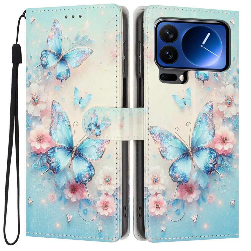 For Xiaomi 17 Pro Wallet Case Pattern Printing PU Leather Stand Flip Phone Cover with Wrist Strap