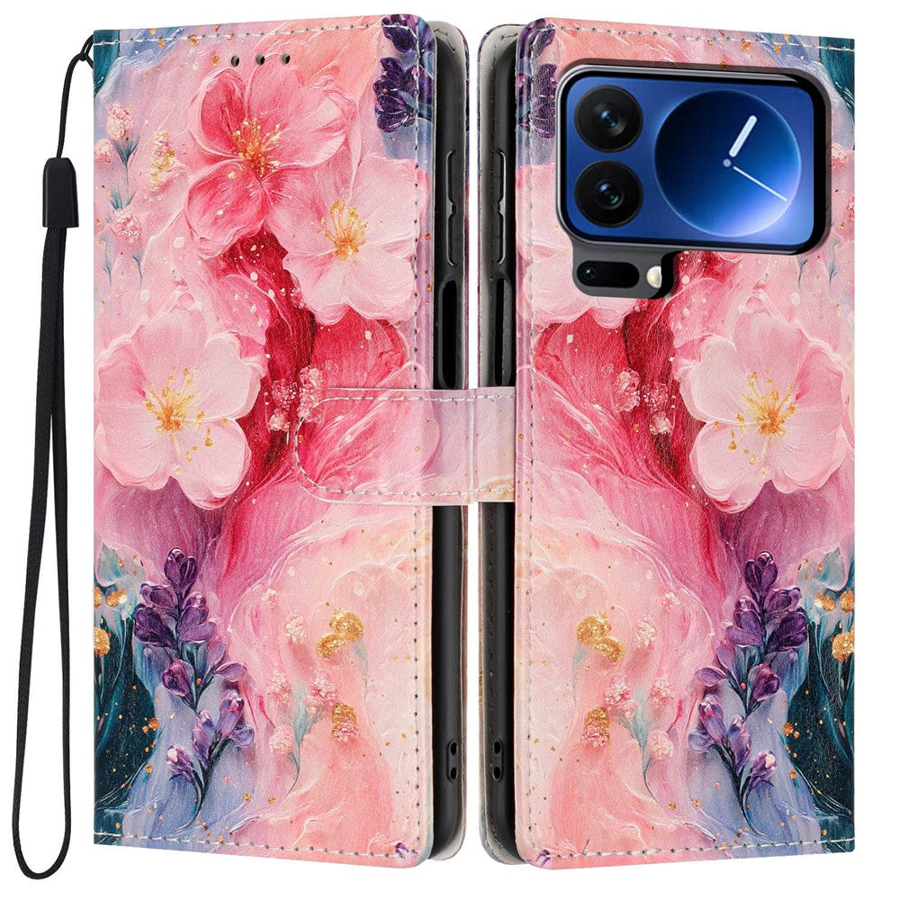 For Xiaomi 17 Pro Wallet Case Pattern Printing PU Leather Stand Flip Phone Cover with Wrist Strap