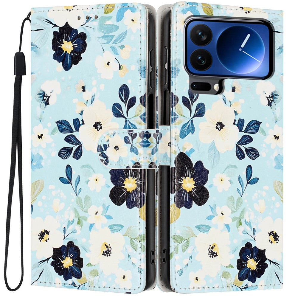 For Xiaomi 17 Pro Wallet Case Pattern Printing PU Leather Stand Flip Phone Cover with Wrist Strap