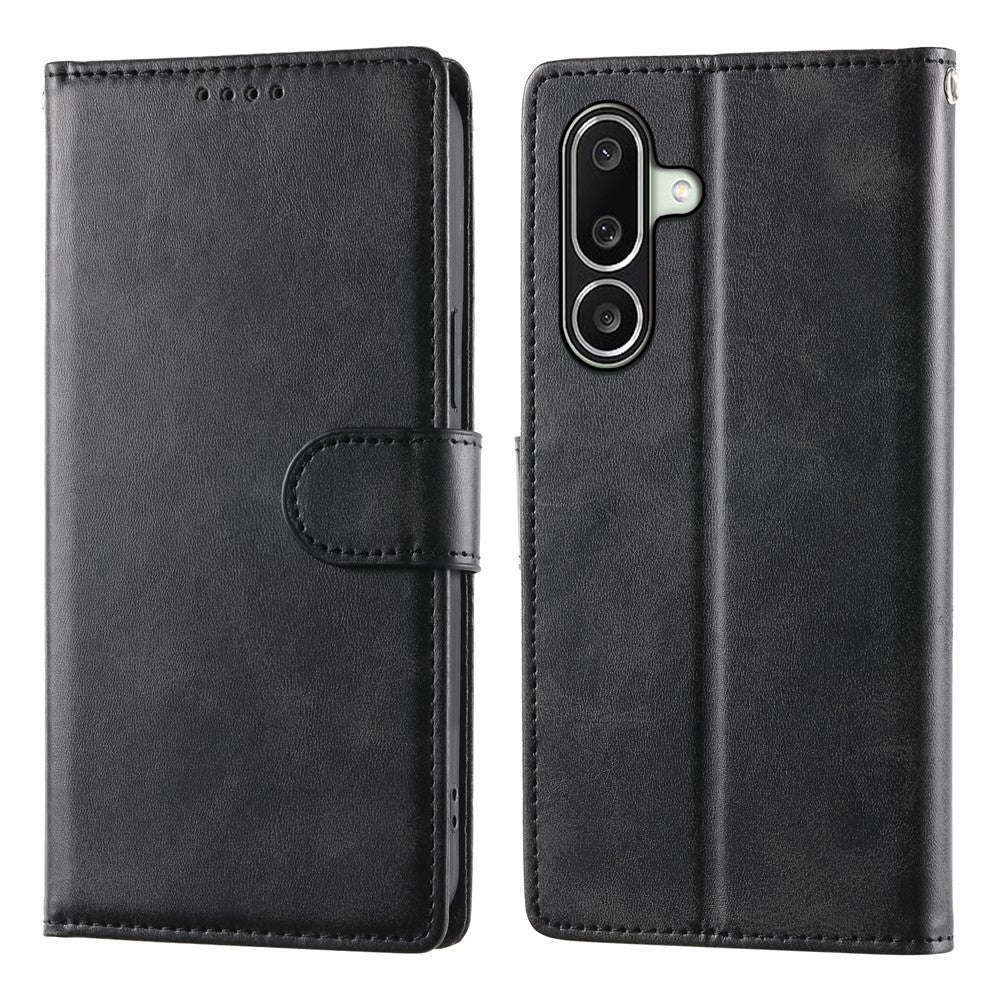 For Samsung Galaxy A27 5G Phone Case Stand Wallet Calf Texture PU Leather Flip Phone Cover with Wrist Strap