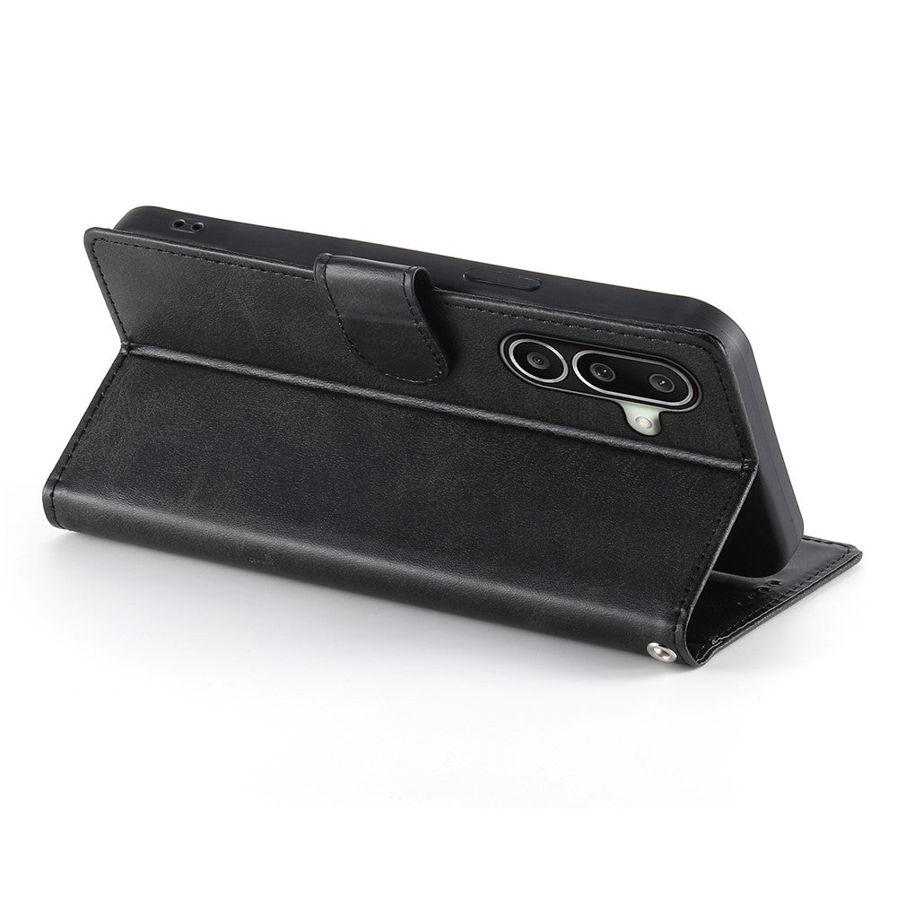 For Samsung Galaxy A27 5G Phone Case Stand Wallet Calf Texture PU Leather Flip Phone Cover with Wrist Strap
