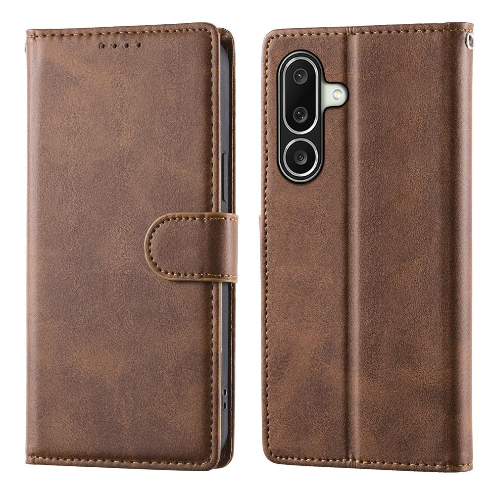 For Samsung Galaxy A27 5G Phone Case Stand Wallet Calf Texture PU Leather Flip Phone Cover with Wrist Strap