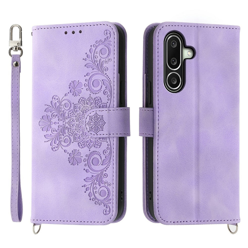 Samsung Galaxy A27 5G Plånboksfodral Blommönster PU-läder mobilskal med Rem