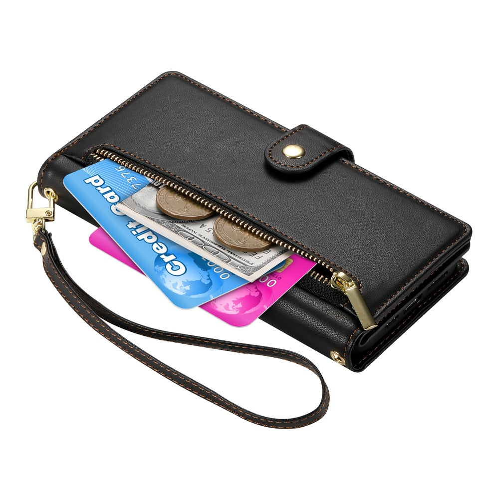 For Samsung Galaxy A27 5G Leather Case Zipper Pocket Wallet Phone Cover with Straps