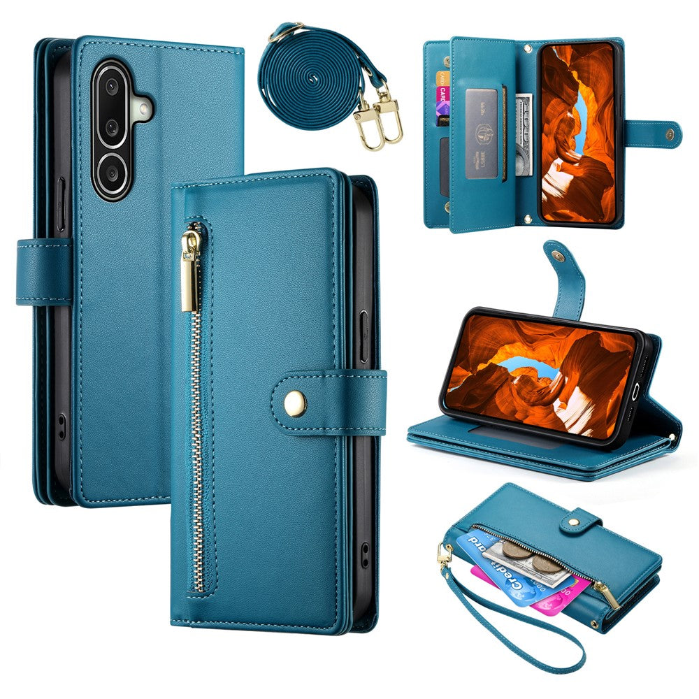 For Samsung Galaxy A27 5G Leather Case Zipper Pocket Wallet Phone Cover with Straps
