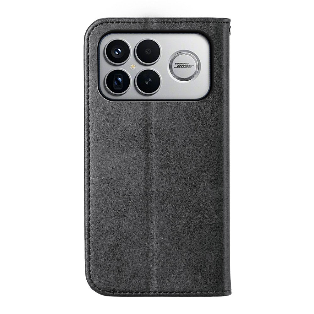 For Xiaomi Poco F8 Ultra 5G / Redmi K90 Pro Max 5G Case Calf Texture PU Leather Wallet Phone Cover with Wrist Strap