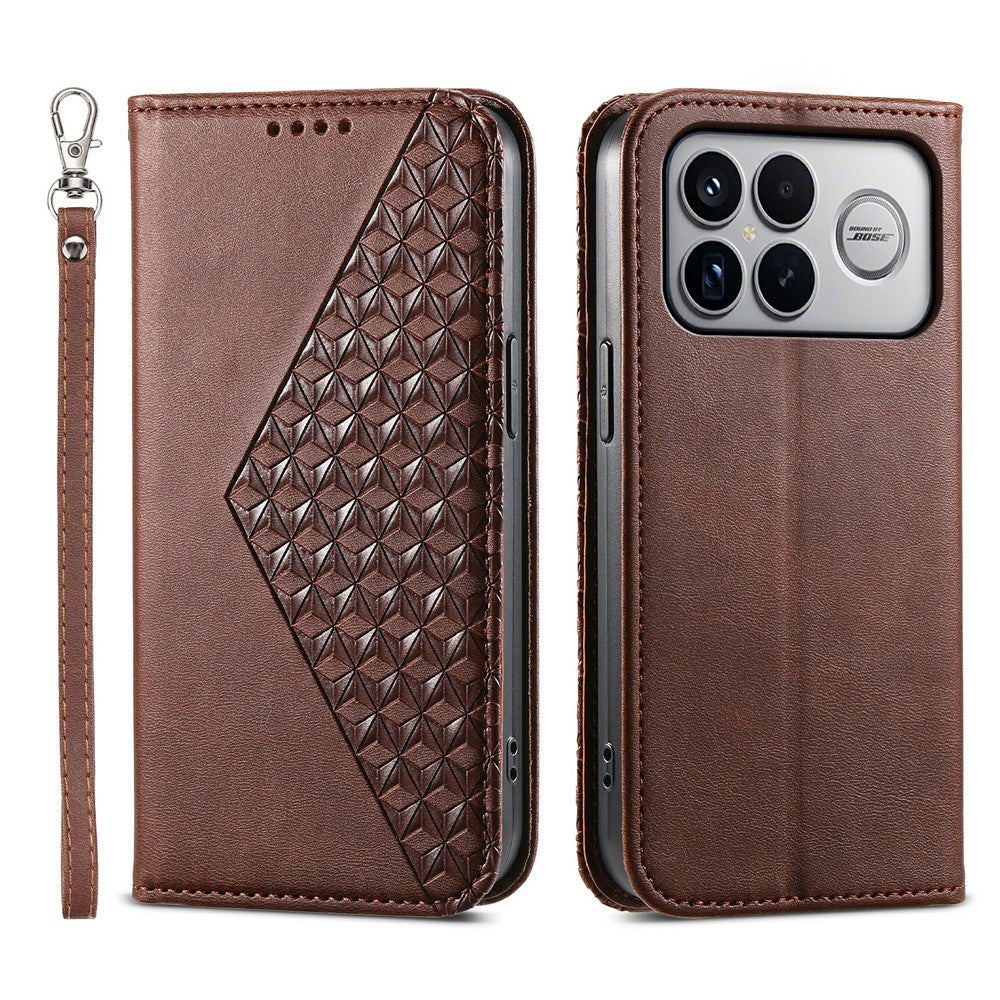 For Xiaomi Poco F8 Ultra 5G / Redmi K90 Pro Max 5G Case Calf Texture PU Leather Wallet Phone Cover with Wrist Strap