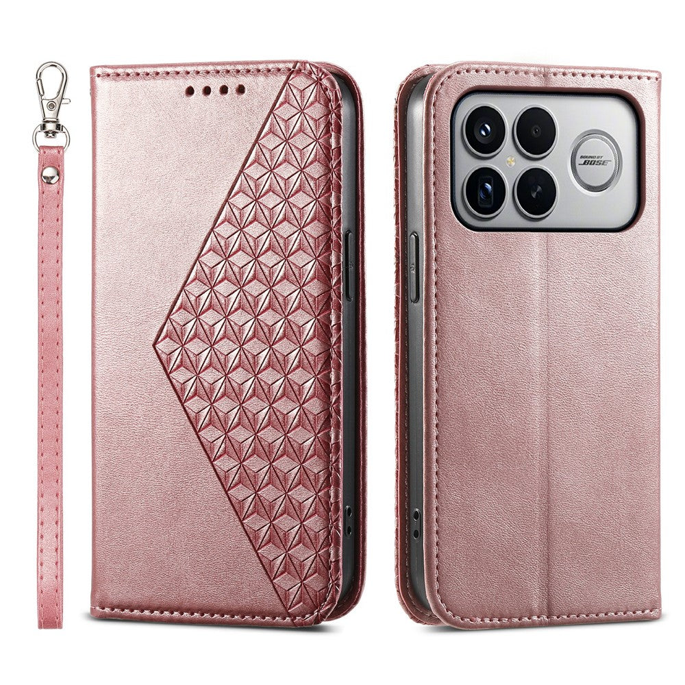 For Xiaomi Poco F8 Ultra 5G / Redmi K90 Pro Max 5G Case Calf Texture PU Leather Wallet Phone Cover with Wrist Strap