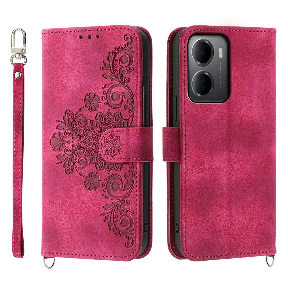 For Xiaomi Redmi 15a 5G Wallet Case Flower Pattern PU Leather Phone Cover with Strap