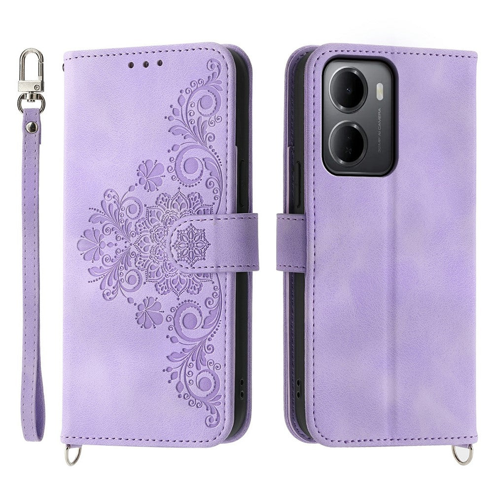 For Xiaomi Redmi 15a 5G Wallet Case Flower Pattern PU Leather Phone Cover with Strap