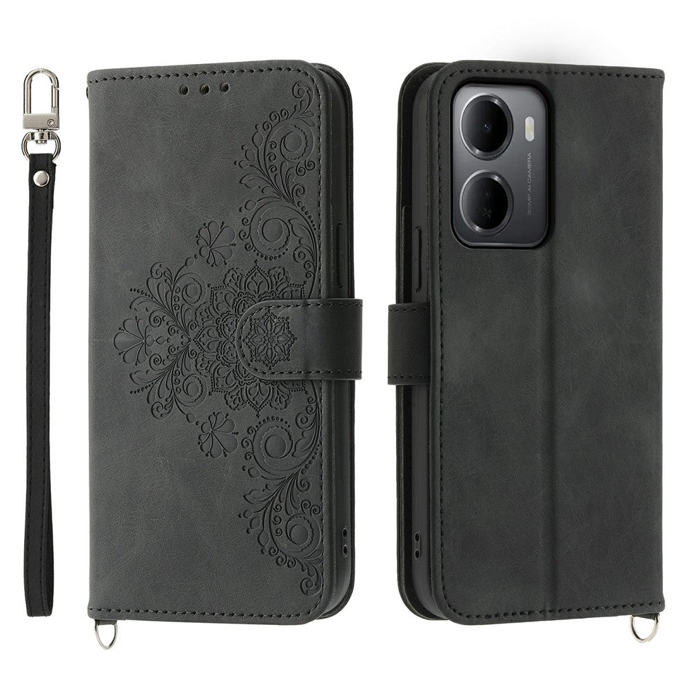 For Xiaomi Redmi 15a 5G Wallet Case Flower Pattern PU Leather Phone Cover with Strap