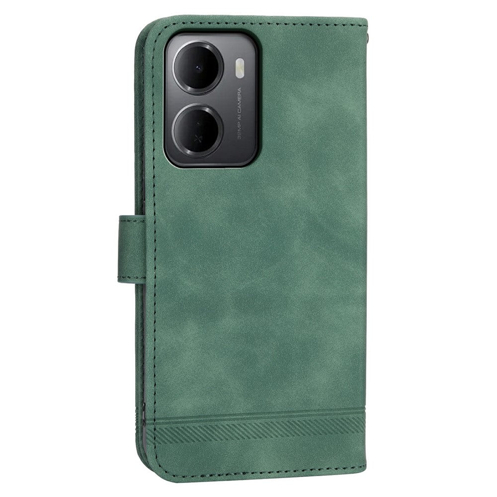 DIERFENG DF-03 For Xiaomi Redmi 15a 5G Leather Case Lines Imprint Wallet Phone Cover with Wrist Strap