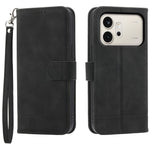 DIERFENG DF-03 For Honor 600 5G Leather Case Lines Imprint Wallet Phone Cover with Wrist Strap