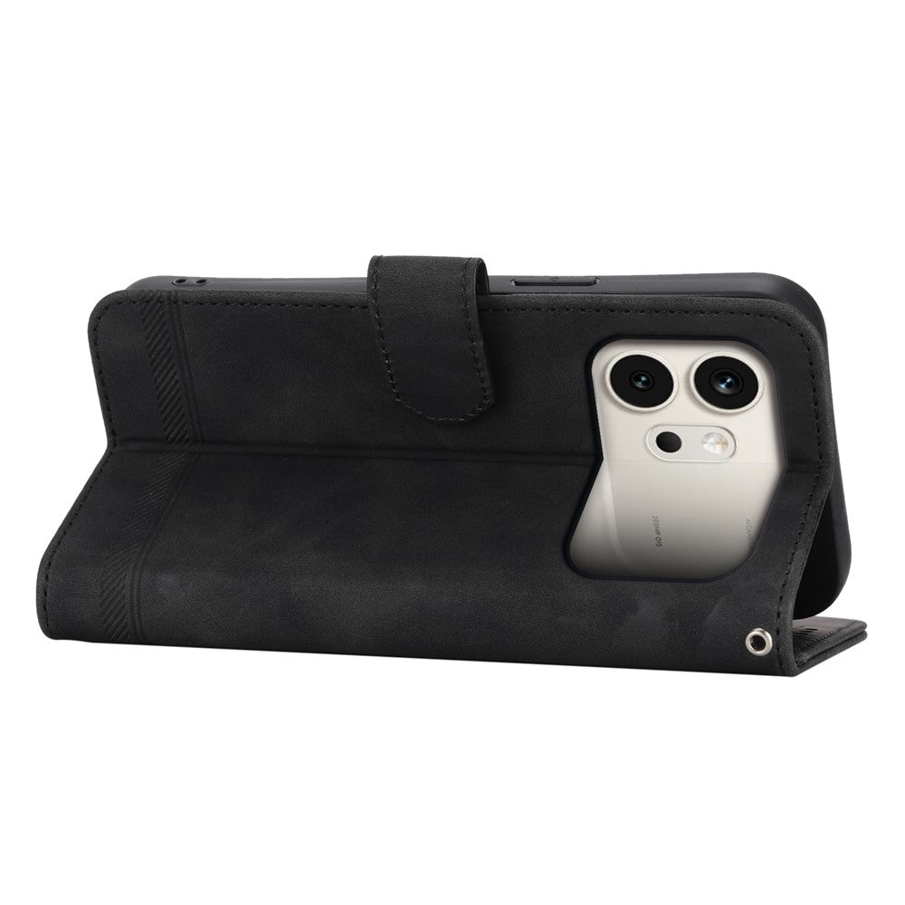 DIERFENG DF-03 For Honor 600 5G Leather Case Lines Imprint Wallet Phone Cover with Wrist Strap
